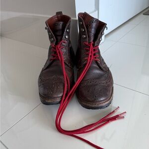 Men's Brown Leather Boots with Red Laces